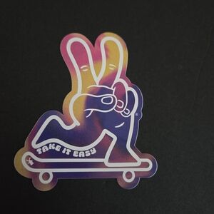 Dutch Bros Peace Hand Skateboard Sticker — Gradient Pink, Orange, Purple